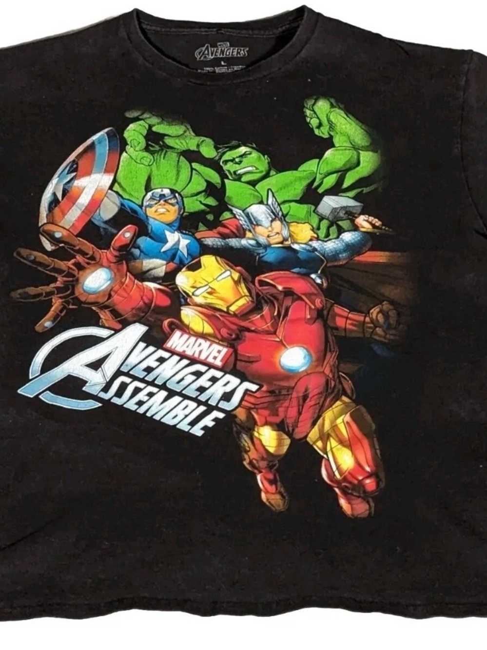 Avenger Black Tee with Red, Yellow, Green and Blue Avengers Graphic